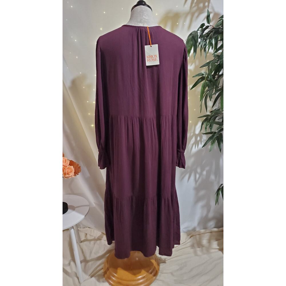Knox Rose NWT Embroidered Tiered Midi Prairie Dress Size S Hippie Boho Pockets - Picture 4 of 12